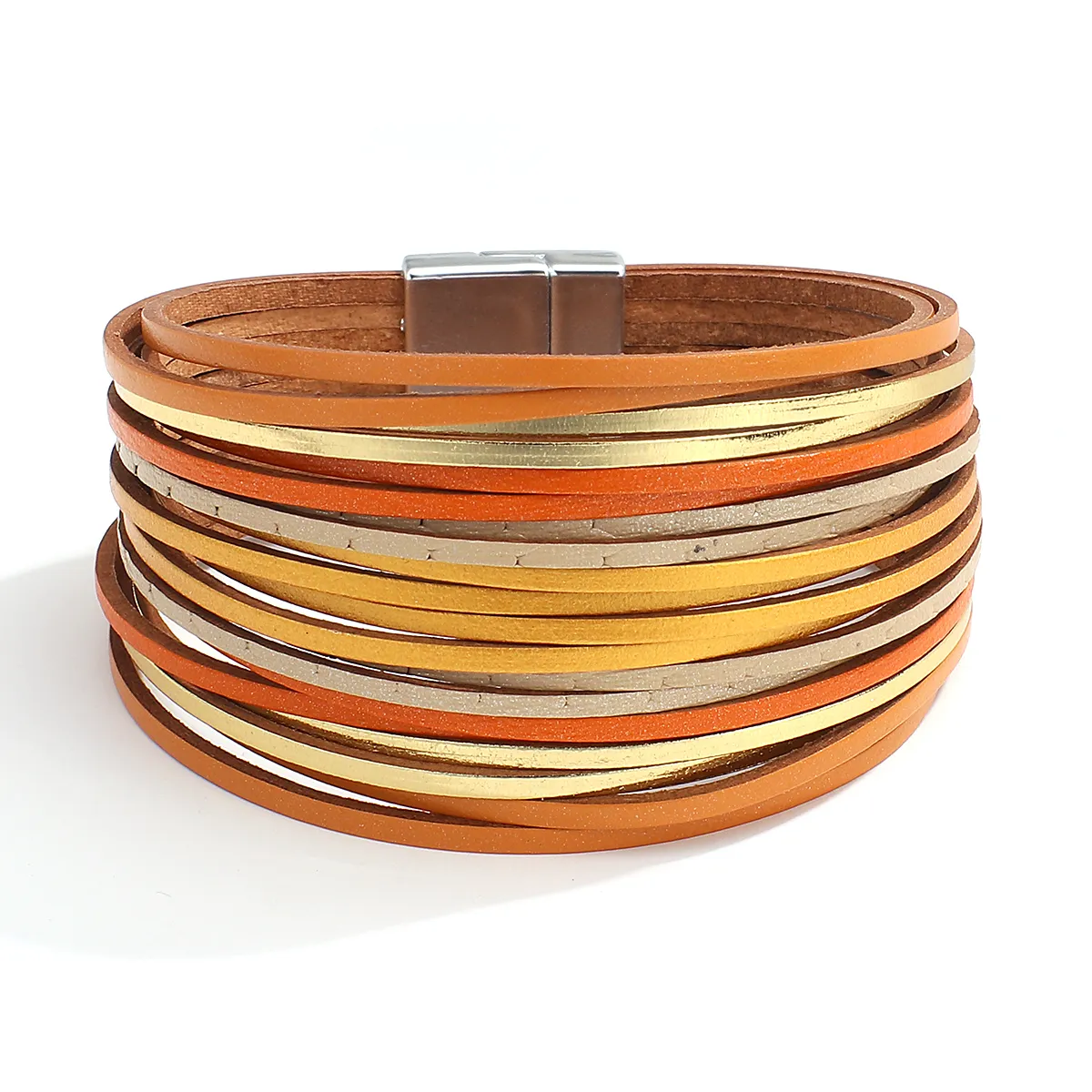 Charm ALLYES Boho Braccialetti in pelle multistrato a strisce sottili per donna Bracciale avvolgente multicolore alla moda Semplice unisex_voghion.com