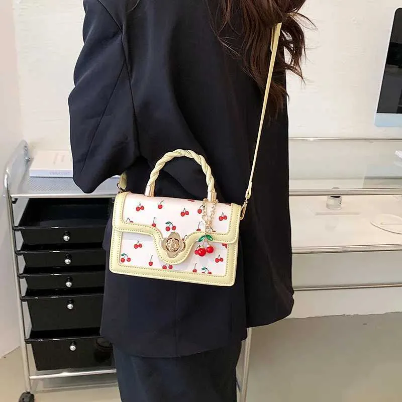 Elegant Women's Handbag With Cherry Pattern Mini Shoulder Messenger Bag_voghion.com