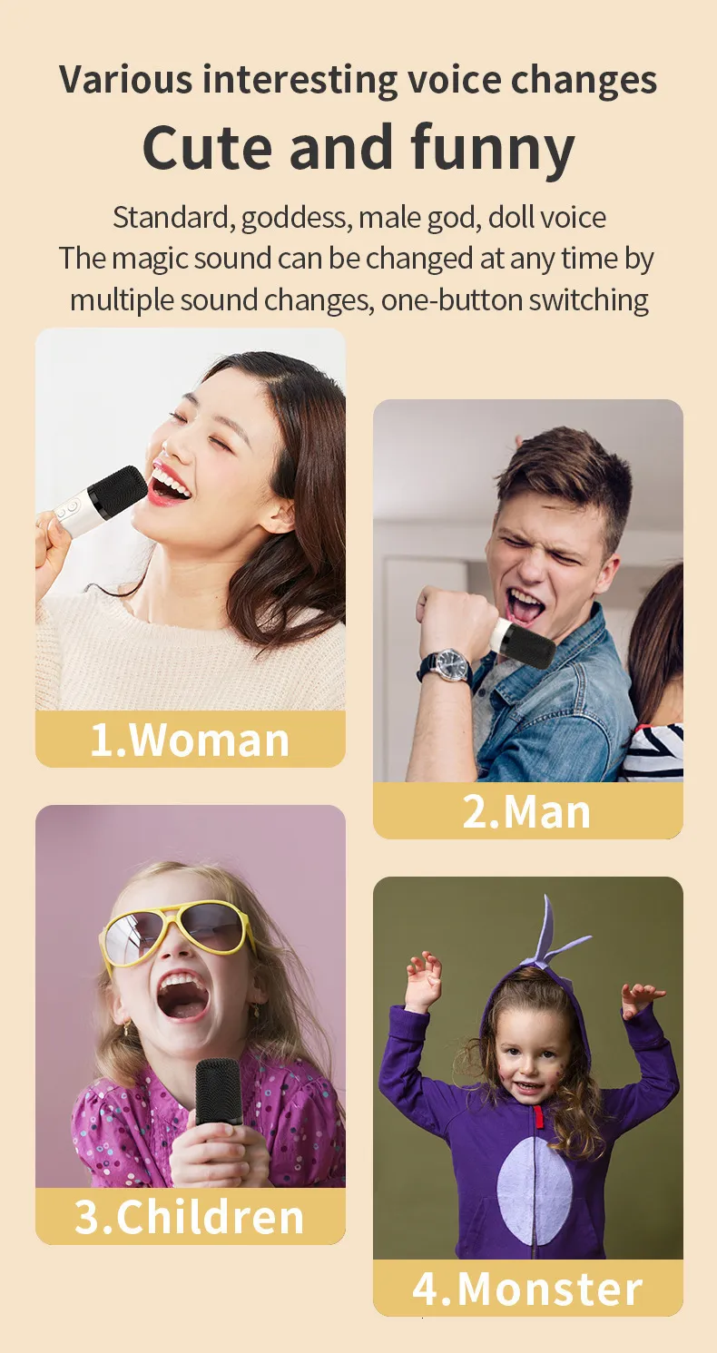 Microphones Mini Portable RGB Waterproof Children's Home Karaoke Speaker Subwoofer High Volume TWS Caixa De Som_voghion.com