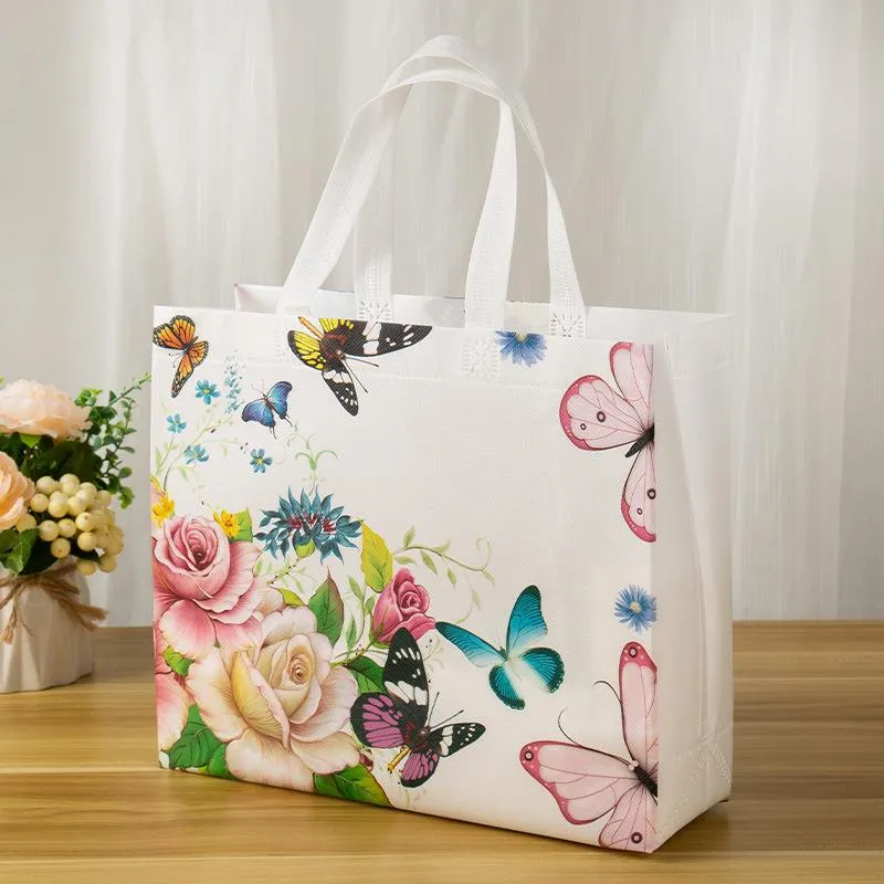 Flower Print Grocery Non-woven Fabric Eco Travel Takeaway Storage Folding Bag Reusable Shopping Pouch_voghion.com