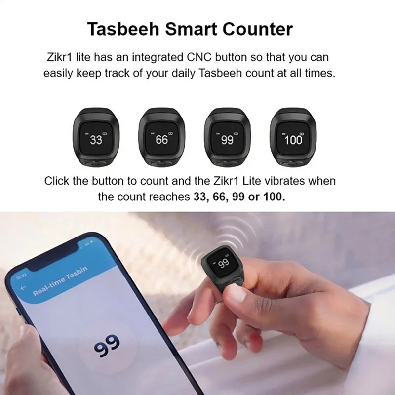 1 pz Tasbih Tally Counter Ring per musulmani Zikr Digital Tasbeeh 5 Promemoria tempo di preghiera Bluetooth Smart Wear 240730_voghion.com