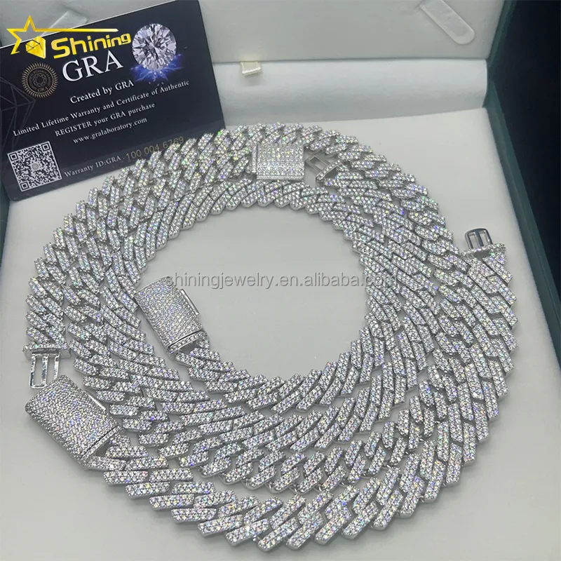 Mossanite 8mm 10mm 12mm dropshipping placcato oro argento hip hop ghiacciato moissanite catena a maglie cubane gioielli DMQG_voghion.com