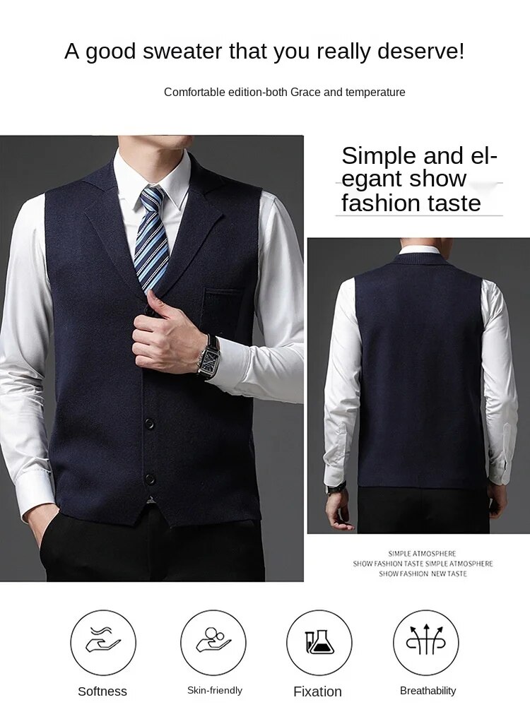 Level 4 Super Anti-pilling Top Grade Pleuche New Autum Lapel Fashion Brand Knit Cardigan Casual Korean Sweater Vest_voghion.com