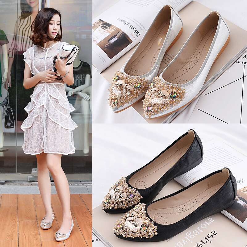 Rhinestone Soft Sole Large Women's Flat Shoes_voghion.com