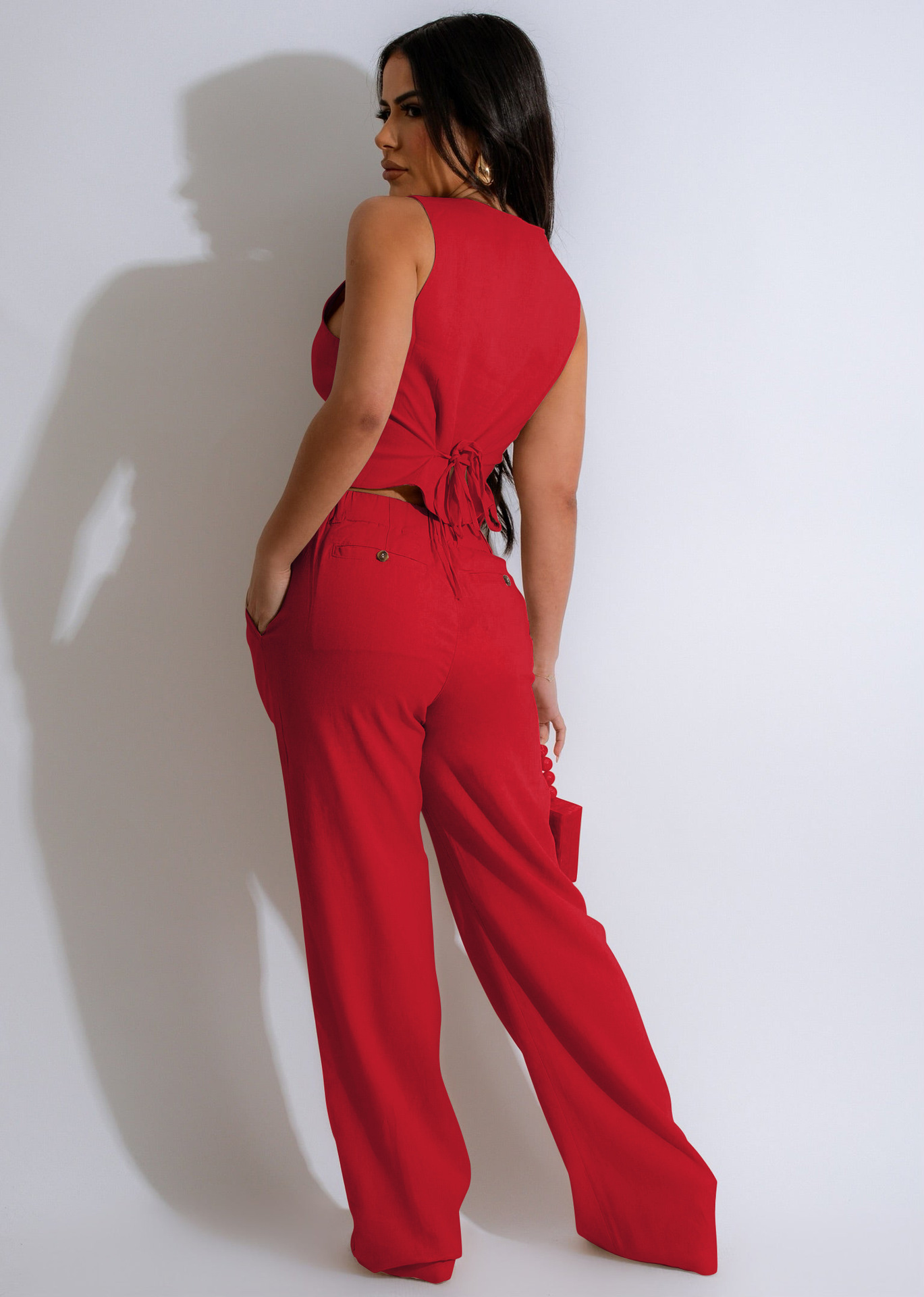 Women's linen two-piece vest vest suit office OL commuting summer_voghion.com