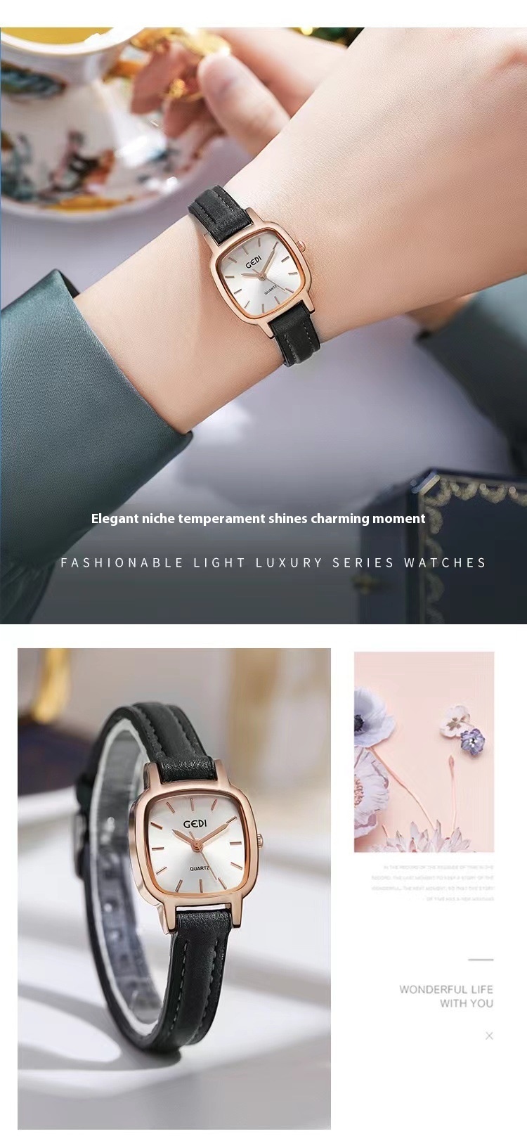 La nouvelle ceinture carrée de Gedi, style Instagram de célébrité d'internet, montre étudiante minimaliste de niche_voghion.com