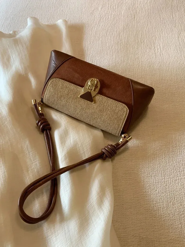 Női válltáska koreai stílusú retro barna PU bőr vintage női kis hónaljtáska divatos hölgyek arany záras kézitáska_voghion.com