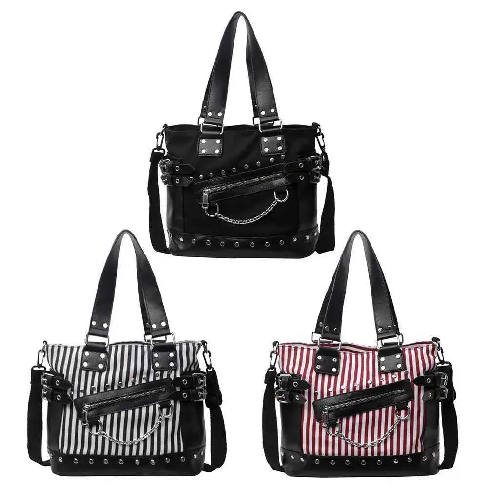 Frauen Schulter Mode Patchwork Handtasche Große Kapazität PU Punk Gestreiften Stilvolle Umhängetasche Chic Hobo Ba241216_voghion.com