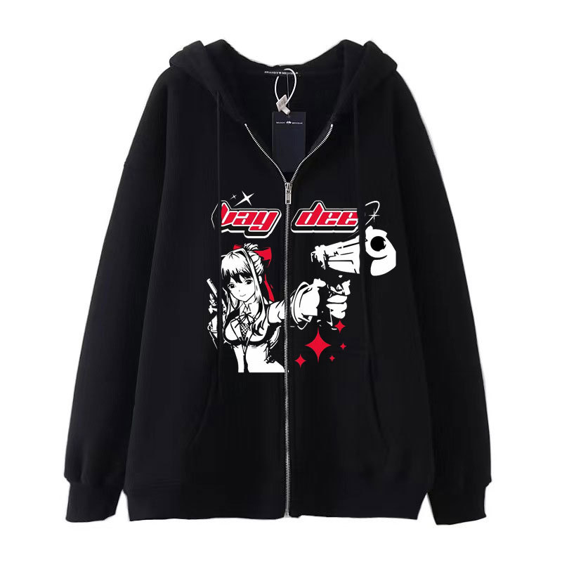 Men's Clothing Dark style hip hop goth Harajuku Y2K girl letter print zipper hoodie couple casual jacket sweater_voghion.com