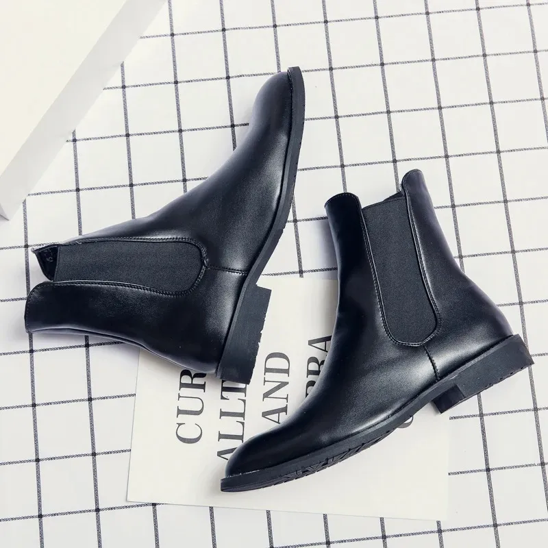 Herrenmode Casual Knöchel Leder Männer Bequeme Slip-on Winterschuhe Herrenstiefel Große Größe 38-48 240629_voghion.com