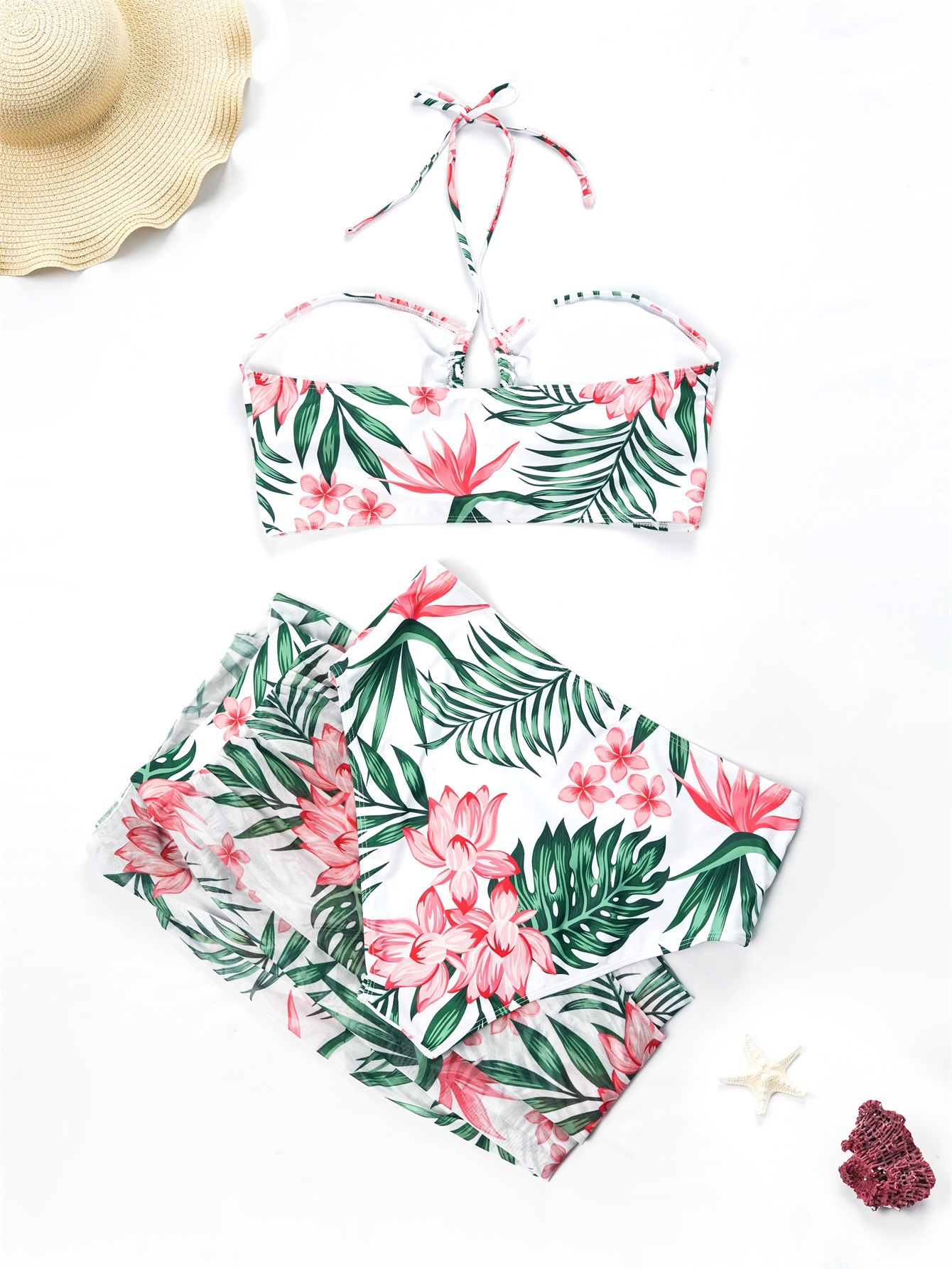 Women's Clothing Hot Girl Three Piece Print Gathered Sexy Bikini Swimsuit Female Suit_voghion.com