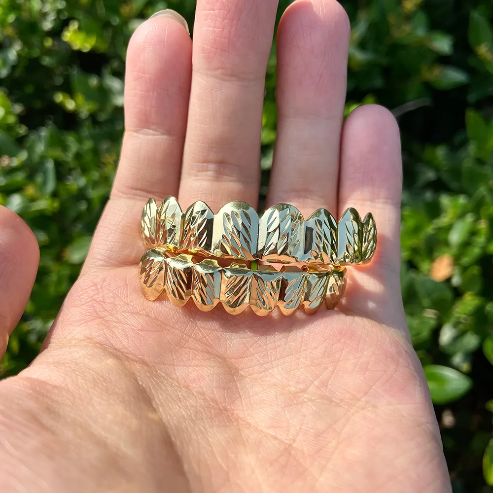RACHELZ Hip Hop 8/8 Muster Zahnkappen Vergoldete Zähne Grillz Zahnspangen Punk Dental Grills Für Männer Frauen Körperschmuck_voghion.com