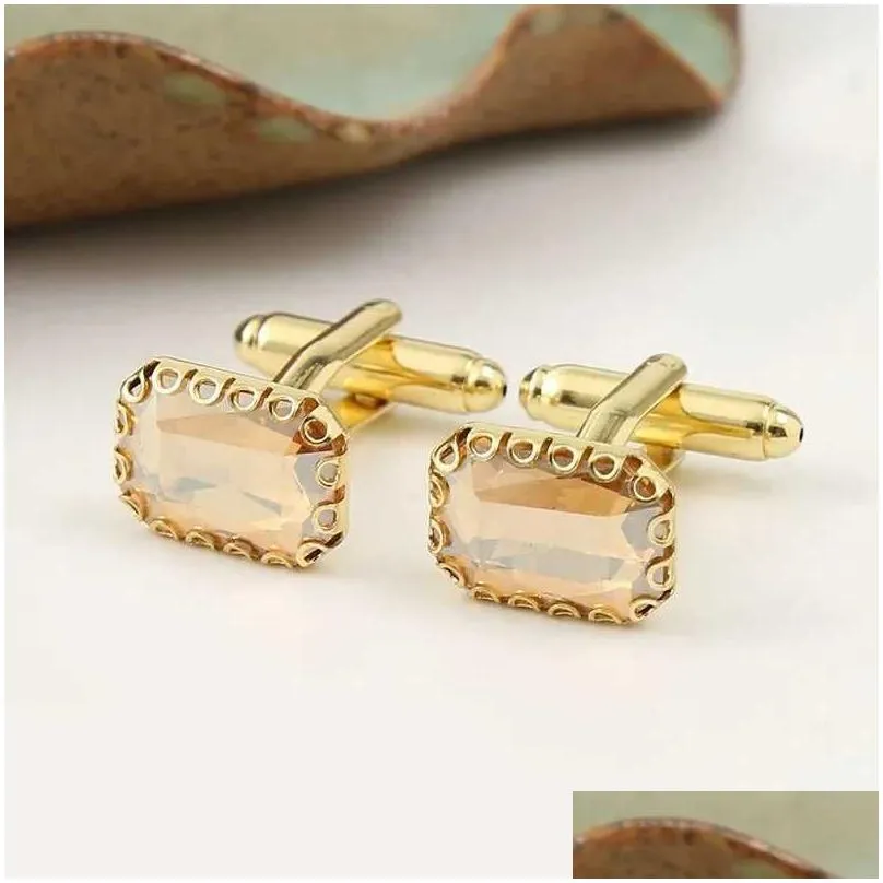 Manschette KS Herrenmode Manschettenknöpfe Rechteckiger Kristall Französischer Hemdknopf Zubehör High-End-Hochzeitsgeschenk Drop-Lieferung_voghion.com