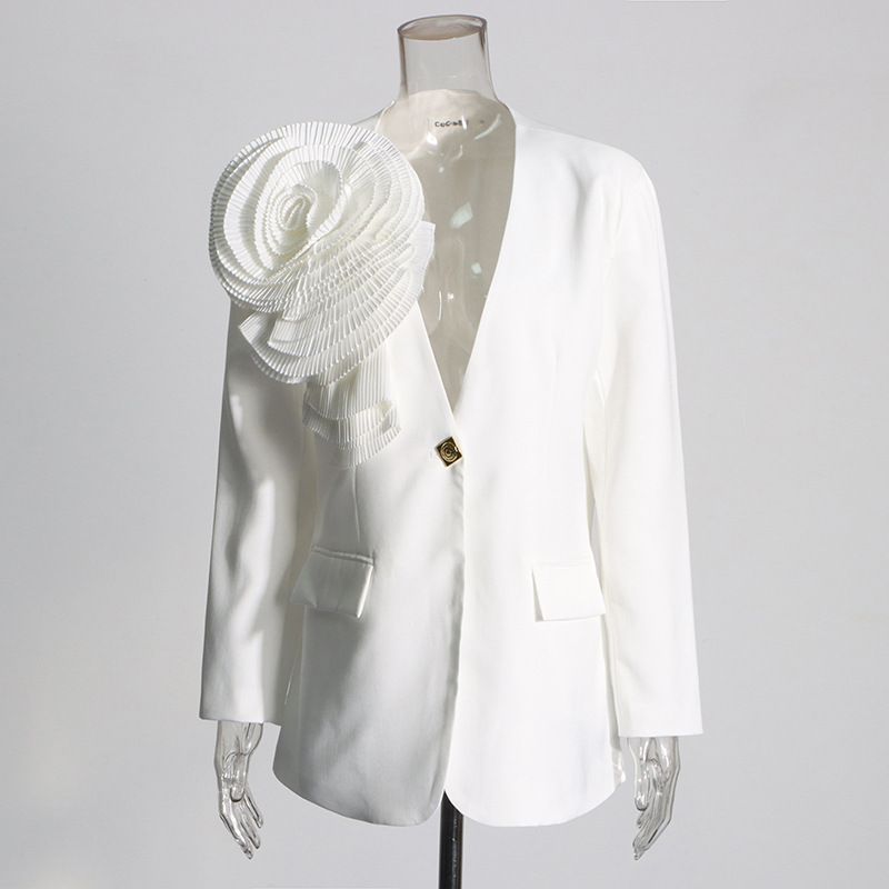 Women's Clothing Temperamental commuting one button V neck 2024 new design sense splicing three dimensional large plate_voghion.com