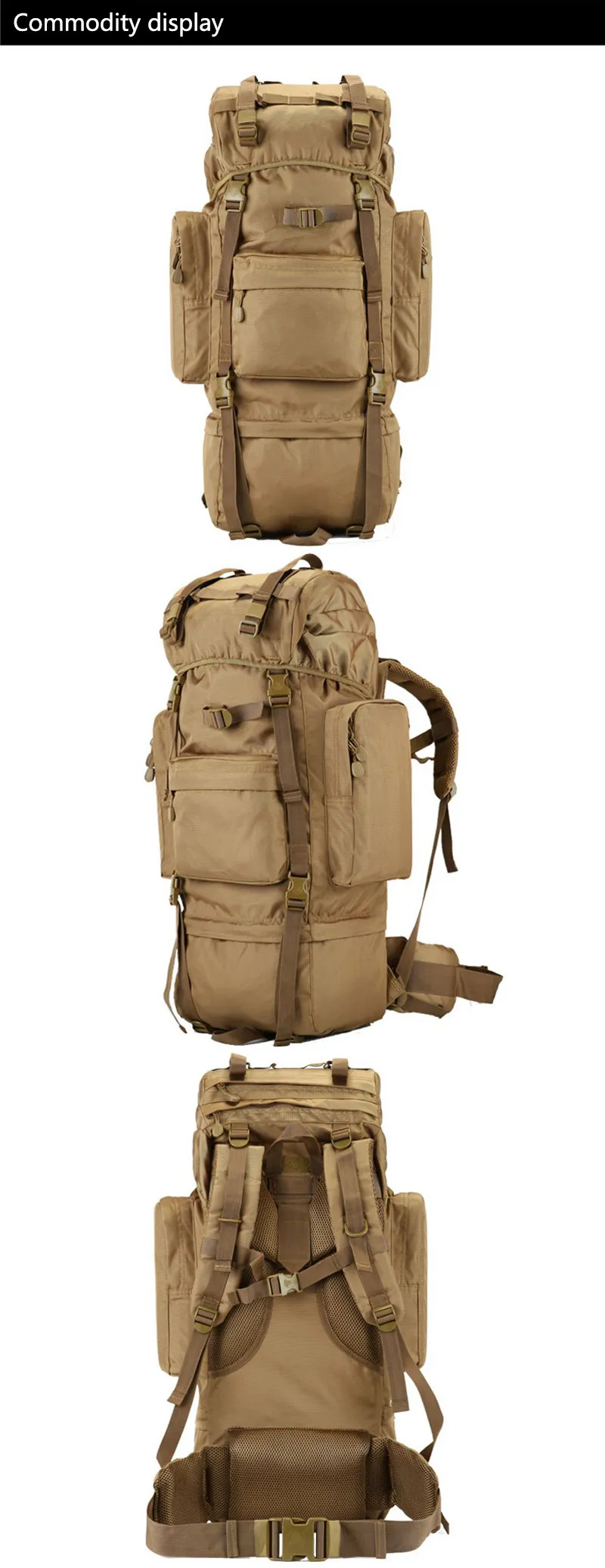 Zaino tattico militare nero da 70 litri, grande capacità, per arrampicata, da uomo, di alta qualità, da viaggio, in tessuto Oxford 900D._voghion.com