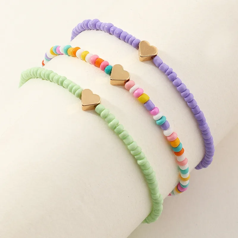 Fußkettchen Herz für Frauen Mädchen Fußschmuck Boho Perlen Urlaub Strand Barfußsandalen Armband am Bein Knöchel Bunt_voghion.com