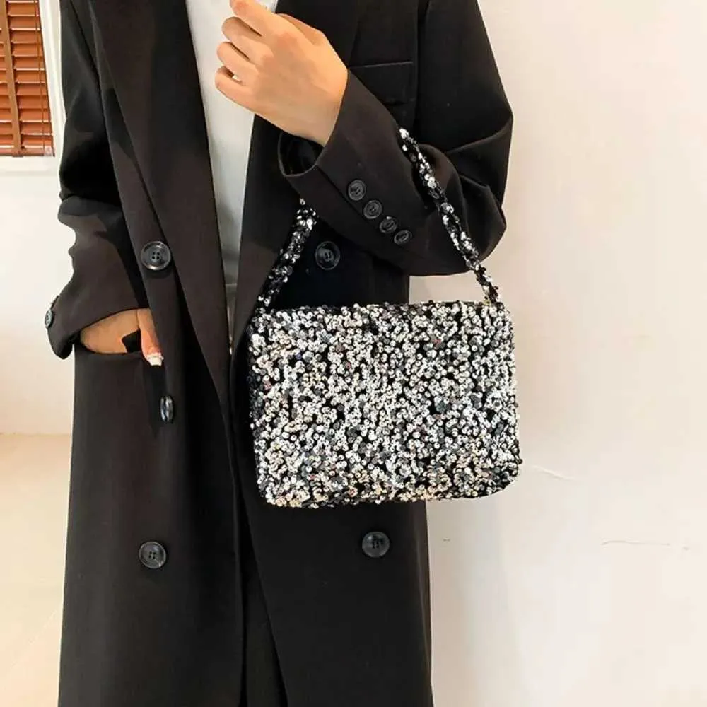 Borsa a tracolla tinta unita alla moda in stile coreano INS da sera, pochette sottobraccio, paillettes, borsa a tracolla da donna C241218_voghion.com