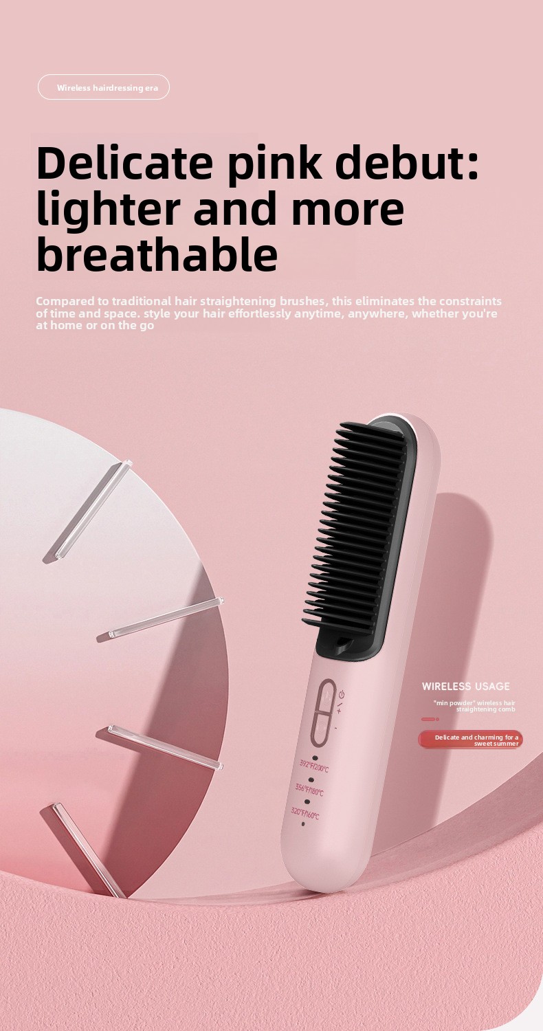 Portable Wireless Hair Straightener Comb - 2-in-1 Electric Hair Curler & Straightening Iron For Styling On-the-Go_voghion.com