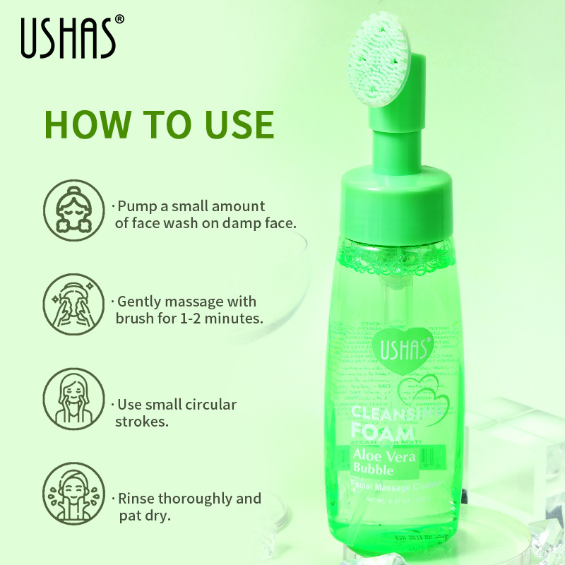 USHAS hot sale aloe foam moisturizing cleansing face with massage brush_voghion.com