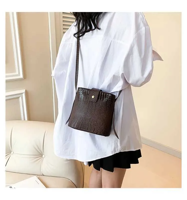 Retro Steinmuster Eimer Handtasche Damen Umhängetasche Schultertasche_voghion.com
