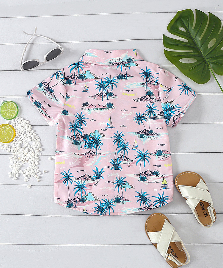 Mother&Kids Boys short-sleeved shirt Children's summer beach wind Beach holiday coconut print casual top trend_voghion.com