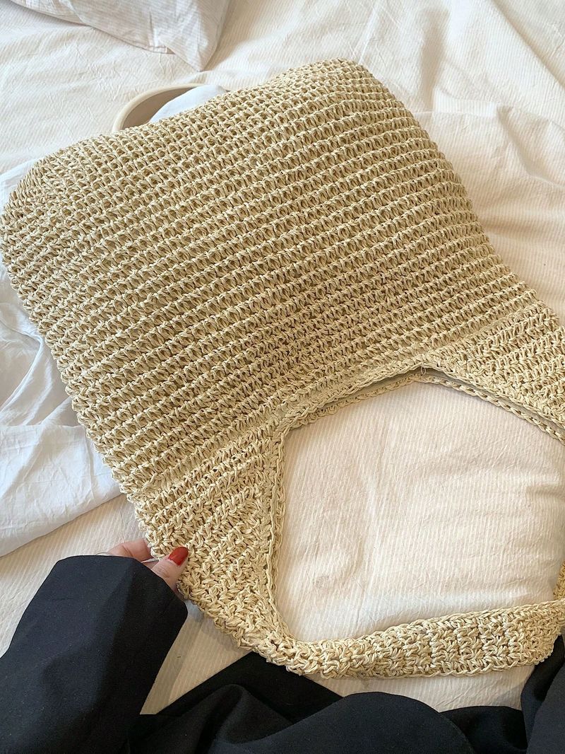 Sommer Resort Mode Stroh-Gewebt Damen Große-Kapazität Schulter Tasche Mit Hand-Gewebt Strand_voghion.com