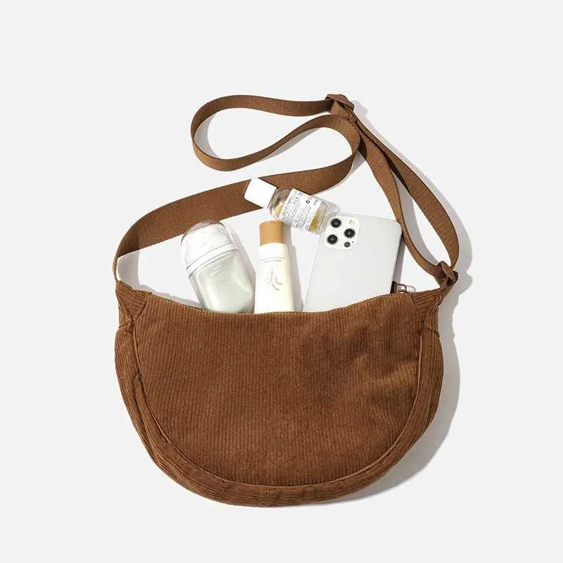 Borsa a tracolla Hobos da donna in velluto a coste tinta unita, retrò, casual, da donna, da viaggio quotidiano, da donna, messenger_voghion.com