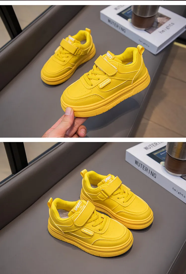 Toddler White Leather Pink Yellow Cute Girls Sneakers Littlesprouts Anti Slip Lightweight Kids Casual Board Soft Sole_voghion.com