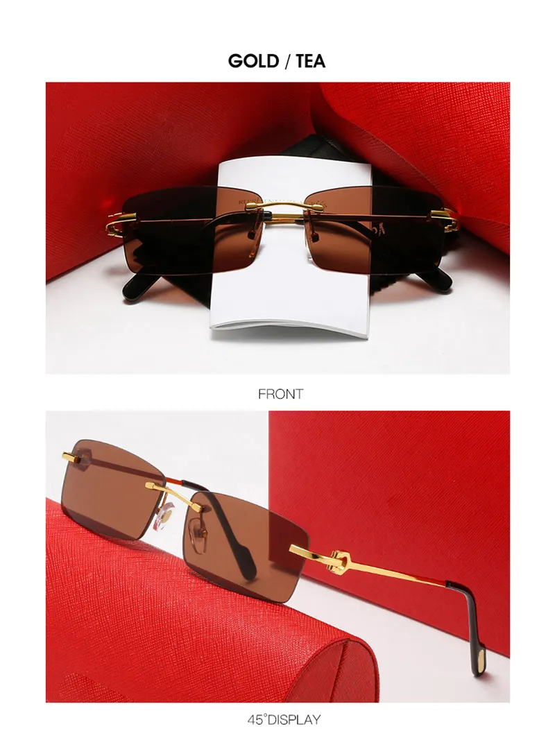 Wholesale Rimless Fashion hardware Series Sunglasses Metal driving glasses High Quality Designer UV400 rectangular shape_voghion.com