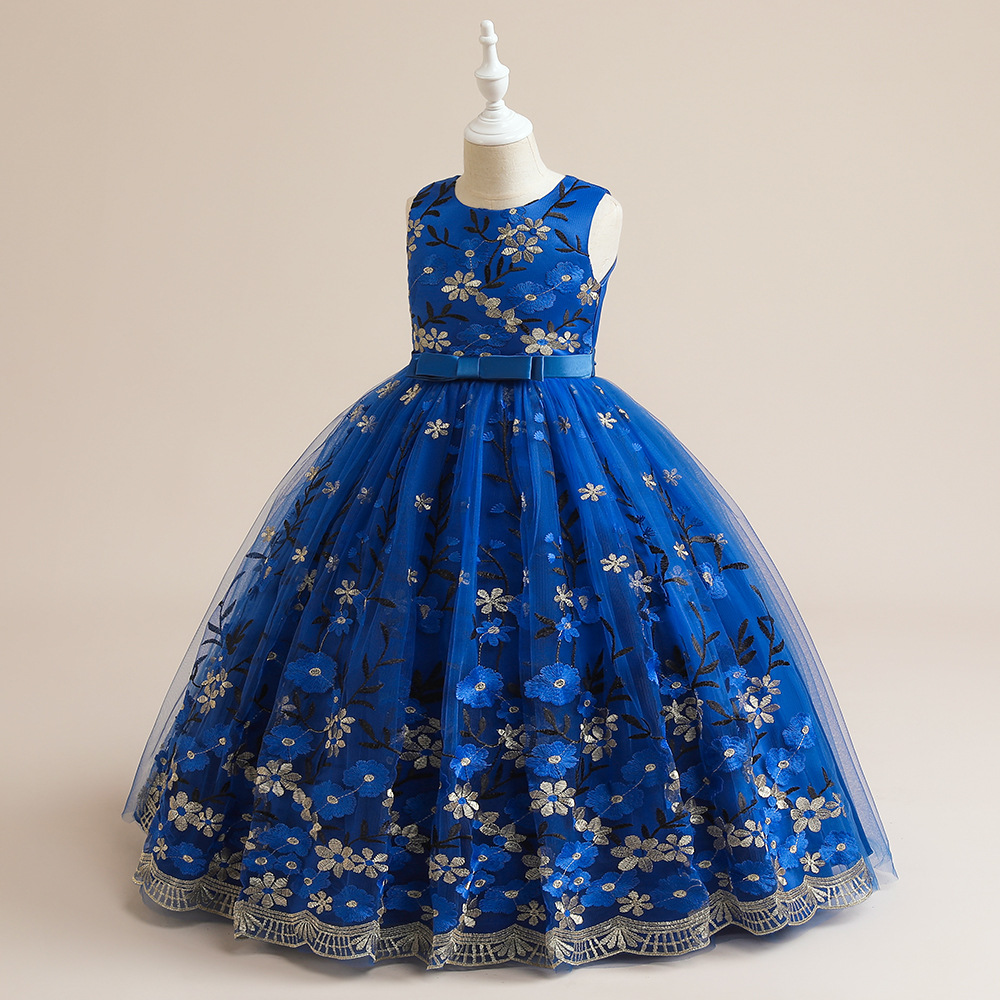 Kinderkleidung neues Mädchenkleid Prinzessinnenkleid mittlerer und großer Kinder besticktes Netzkleid Kinderferienleistungskostüme_voghion.com