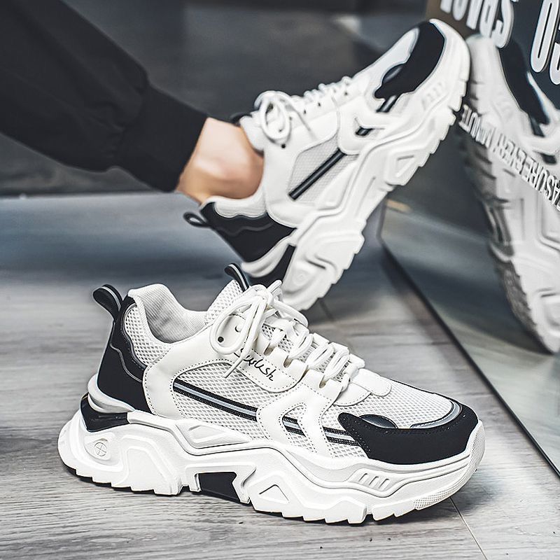 Muške ljetne prozračne nove stilske cipele za sve vrste sportova i razonode, s debelim dnom, za podizanje, male bijele cipele za tate_voghion.com