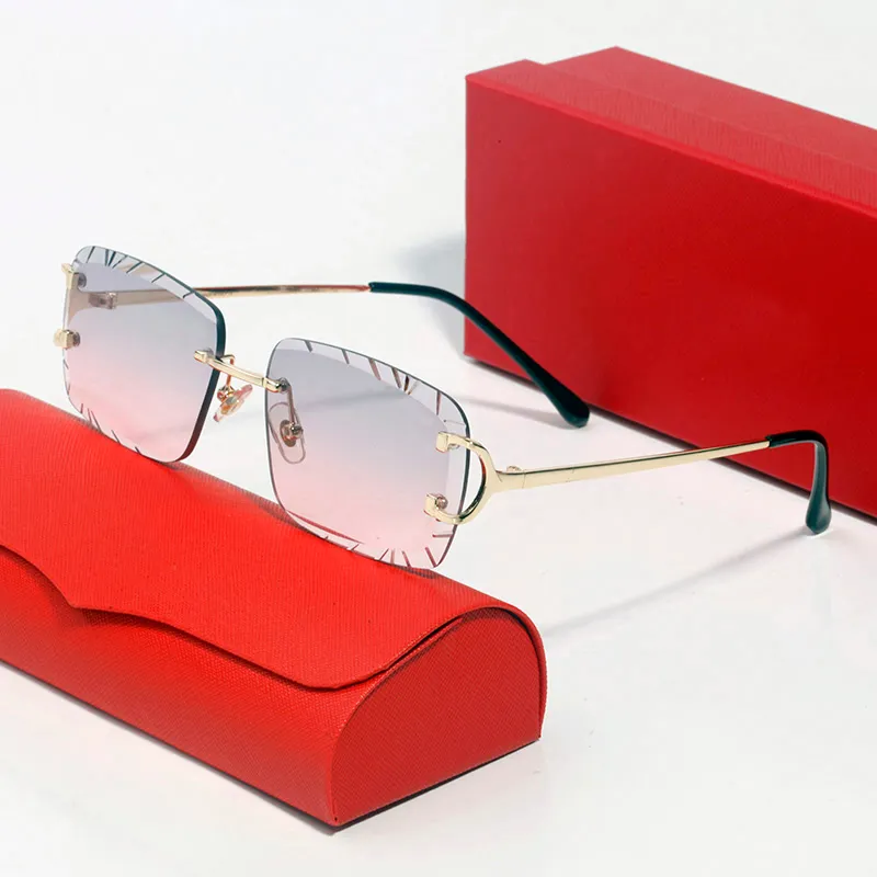 Designer Sonnebrëller fir Fraen Summer Strand Gold Buschtawen op der Lëns Randlos Sechseckeg Sonnebrëll Moud Frame Onregelméisseg_voghion.com