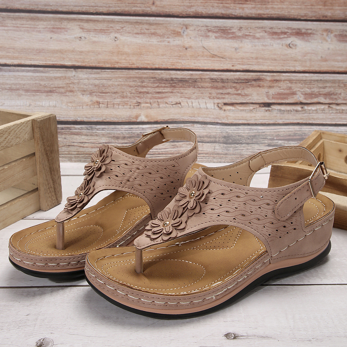 Flat Sandals For Women Herringbone Style Summer Rubber Sole_voghion.com