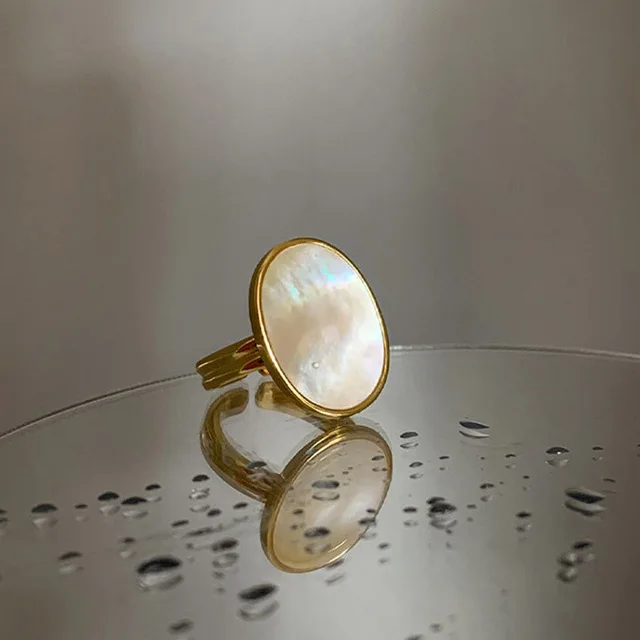 Pronto Stock Foxanry Anelli in conchiglia color oro Gioielli da sposa per donna Moda Semplice Ellisse Geometrico Accessori per feste Regali_voghion.com