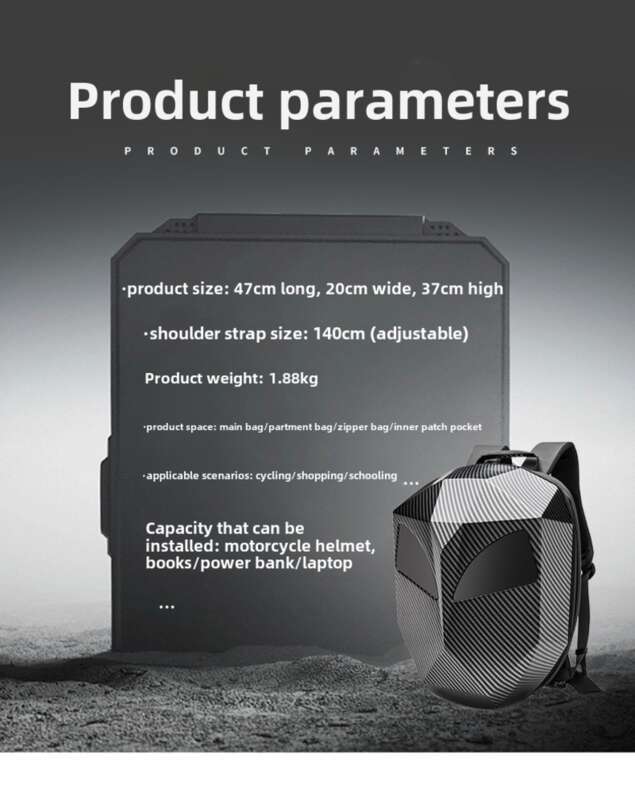 Motorradzubehör, Helmrucksack, Iron Hero-Reittasche, nicht leuchtender LED-Bildschirm, PC-Schale, Rucksack aus blankem Nylon_voghion.com