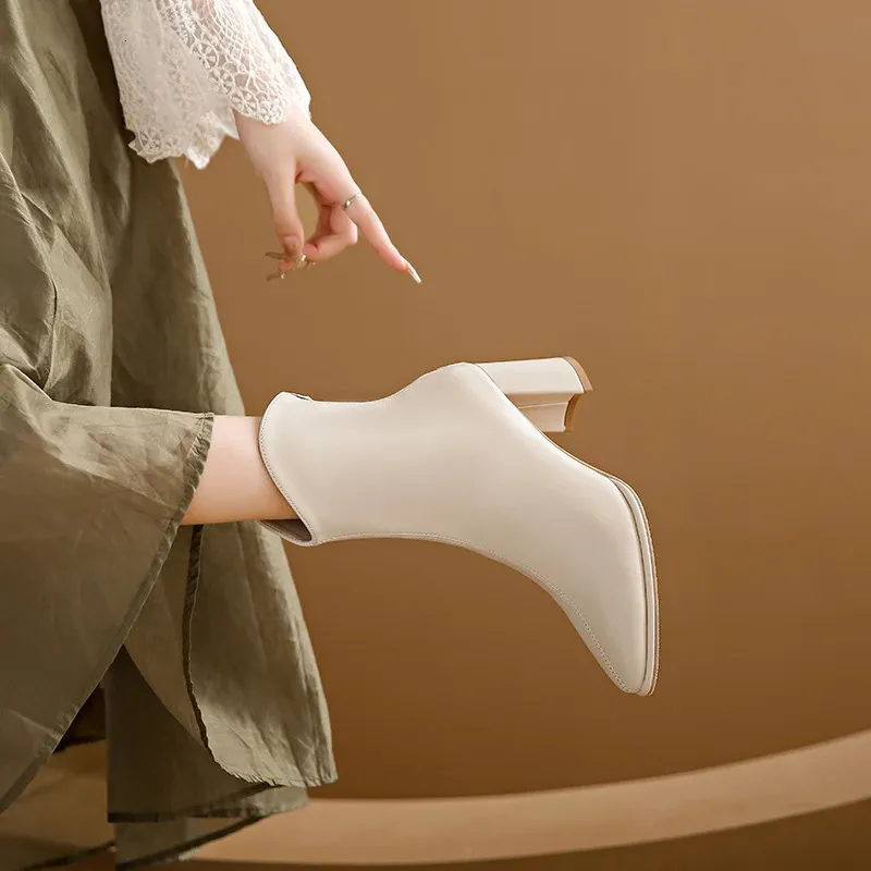Scarpe invernali da donna con punta a punta, con cerniera, con tacco alto, stivali moderni, per l'esterno, tutti i giorni, in tinta unita, con tubo corto_voghion.com