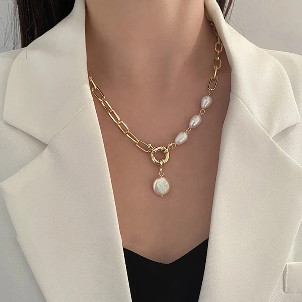 Catene Vintage Catena Spessa OT Fibbia Collana Girocollo Per Le Donne Punk Argento Colore Metallo Geometrico Stratificato Gioielleria di Moda_voghion.com