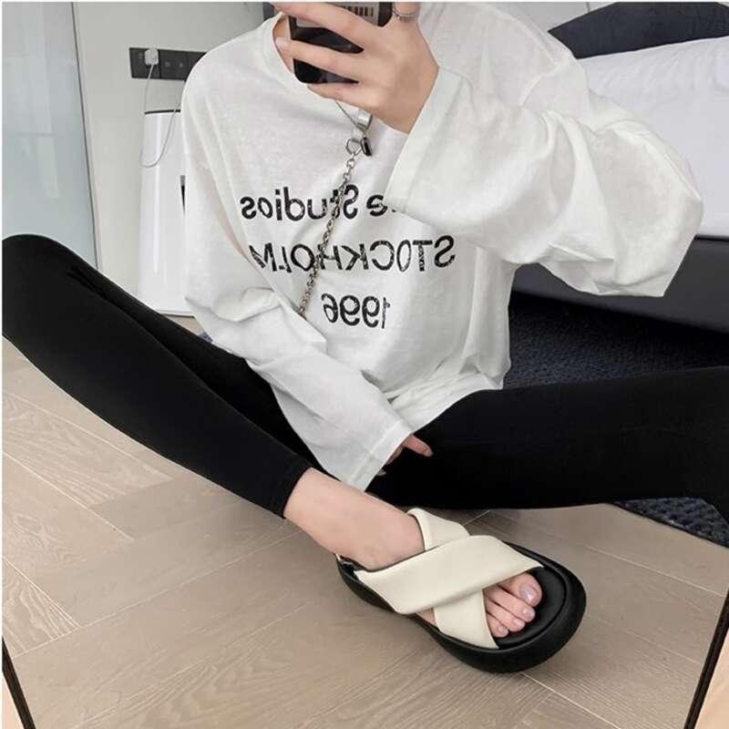 Sandali estivi in pelle casual con fondo spesso e bolle da donna, nuovi estivi_voghion.com