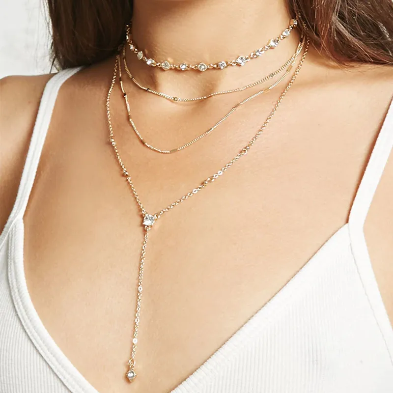 Layered Halsketten Set In Gold Und Silber Modeschmuck Damen_voghion.com