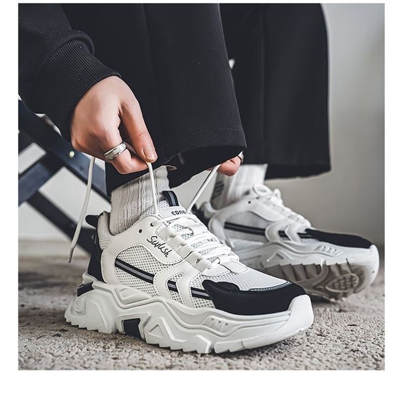Muške ljetne prozračne nove stilske cipele za sve vrste sportova i razonode, s debelim dnom, za podizanje, male bijele cipele za tate_voghion.com