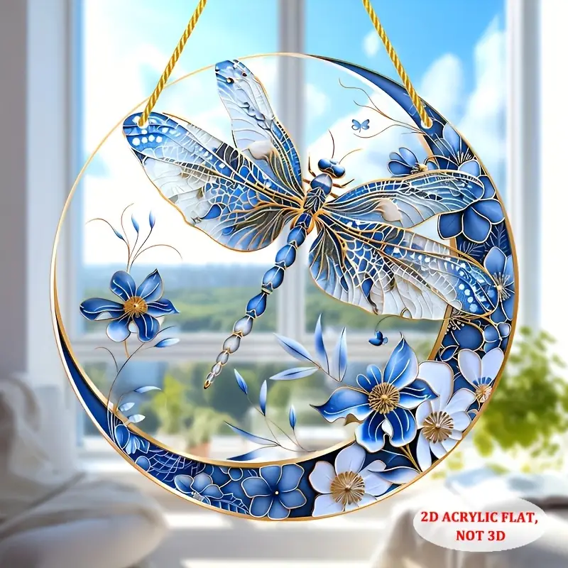 20 cm Bohemian Libelle Zonnevanger - Blauw/wit porseleinen acryl met bloemenmotief. Perfecte decoratie voor thuis/op kantoor/in de tuin. Geweldig cadeau voor een housewarming._voghion.com