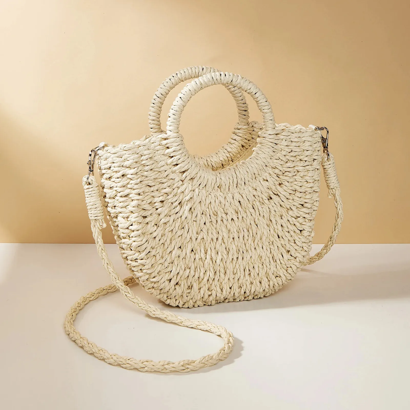 Geflochtene Stroh-einkaufstasche Für Damen Sommer Strand Tasche_voghion.com