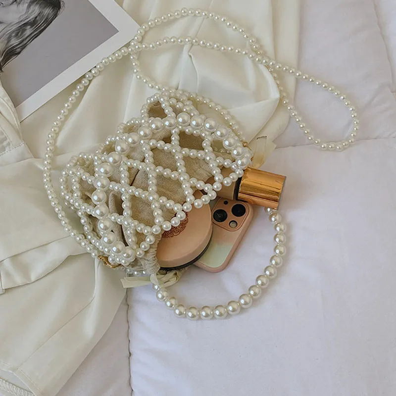 Yogodlns Mini borsa a secchiello da donna, borsa a tracolla intrecciata con perle, borsa a mano, portafoglio, borsa a tracolla da donna_voghion.com