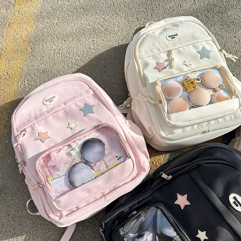 Süße Y2k ästhetische Mode Kawaii Rucksack koreanische Frauen Jk transparente Rucksäcke Vintage Studenten Stern Schulranzen_voghion.com
