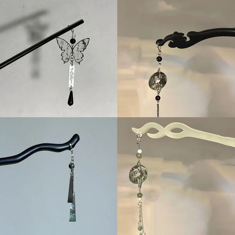 Fermagli per capelli in stile cinese elegante con calligrafia a farfalla e nappa, forcina per capelli, bacchetta, bastoncino, ornamento, copricapo, accessorio_voghion.com