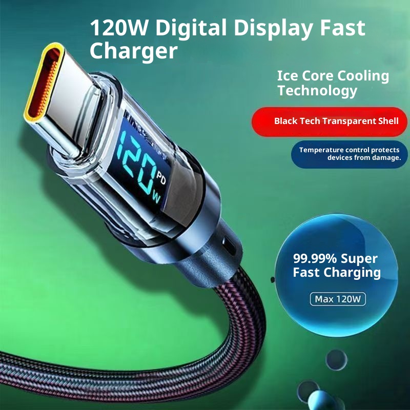 Digitex Extended Smart Digital Display Data Compatible With Huawei Xiaomi 15 Honor 120W Super Fast Charging Cable PD