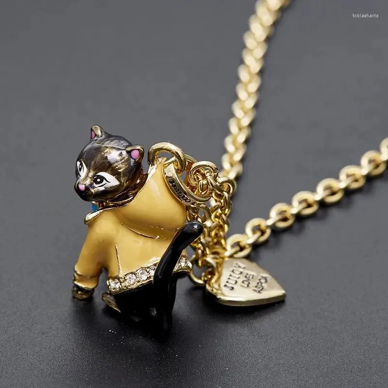 Chains Niche Enamel Jewelry Sweater Chain Autumn Cute Pet Animal Black Kitten Long Necklace For Woman Trend_voghion.com