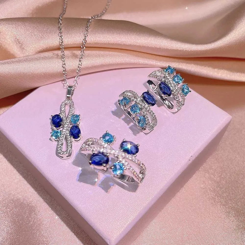 Hochzeitsschmuck-Sets 3-teilig Sterling Silber Herzschliff Zirkon Verlobungsring Ohrringe Anhänger Damen Party Geburtstagsgeschenk_voghion.com