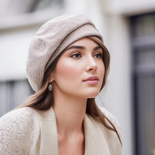 Novinky Jednoduché Dámské Vlněný baret pro Elegantní Dámu Zimní Dámské Bavlněné Čepice Kostkované Vintage Osmihranné Ležérní Podzimní Kšiltovka_voghion.com