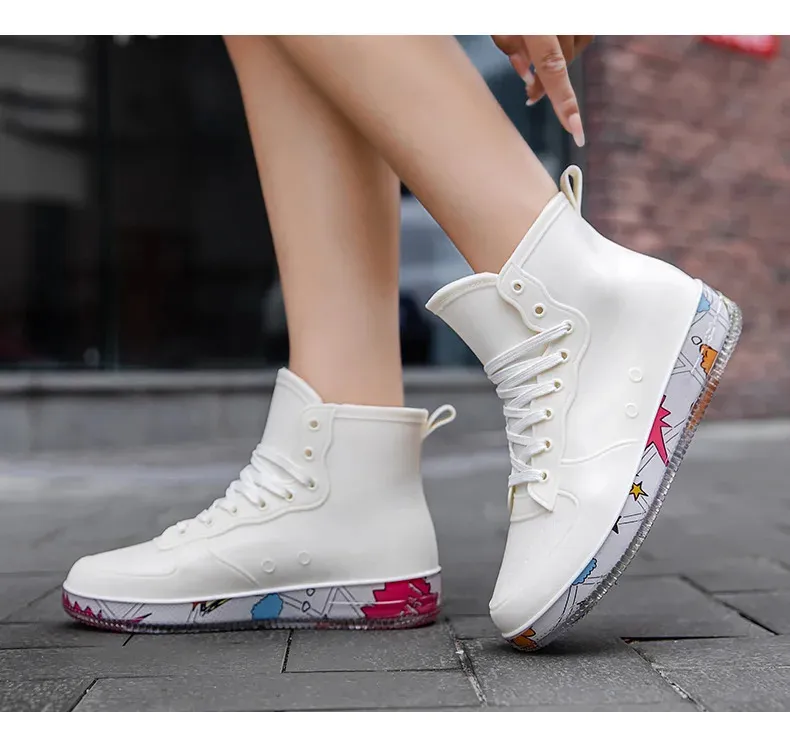 Bottes de pluie tendance pour hommes, couleur chair, anti-salissures, chaussures de travail, de pêche, en caoutchouc, imperméables et durables, baskets pour hommes 240621_voghion.com